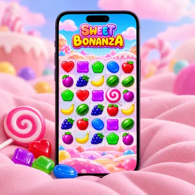 Telefon ekranında açık Sweet Bonanza oyunu